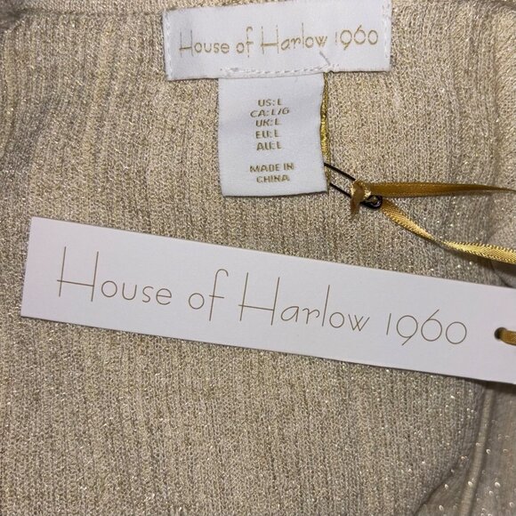 House Of Harlow 1960 Gold Metallic Ribbed Knit Tank Top L - Picture 5 of 6
